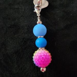 Vibrant Blue and Pink Beaded Tumbler Charm